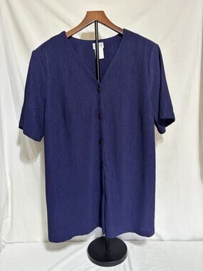 Liz Baker Essentials Blouse 2X Purple Button Front Top Shoulder Pads